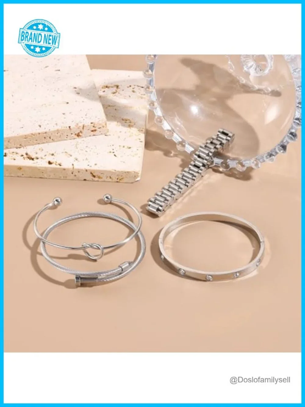 Stackable Bangle Bracelets Set 18K Gold Plated Stainless Steel Cubic Zirconia